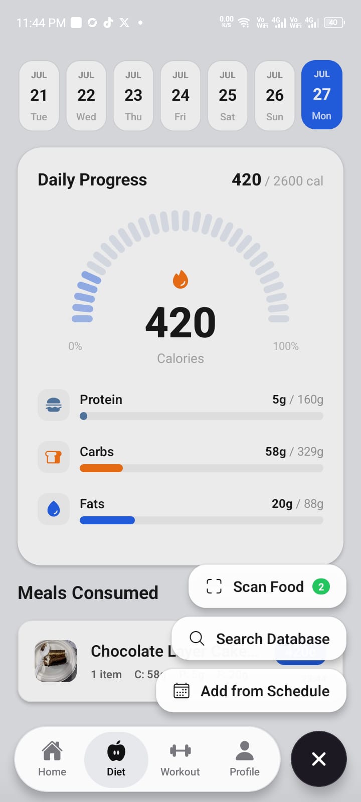 Customized Pakistani diet tracking